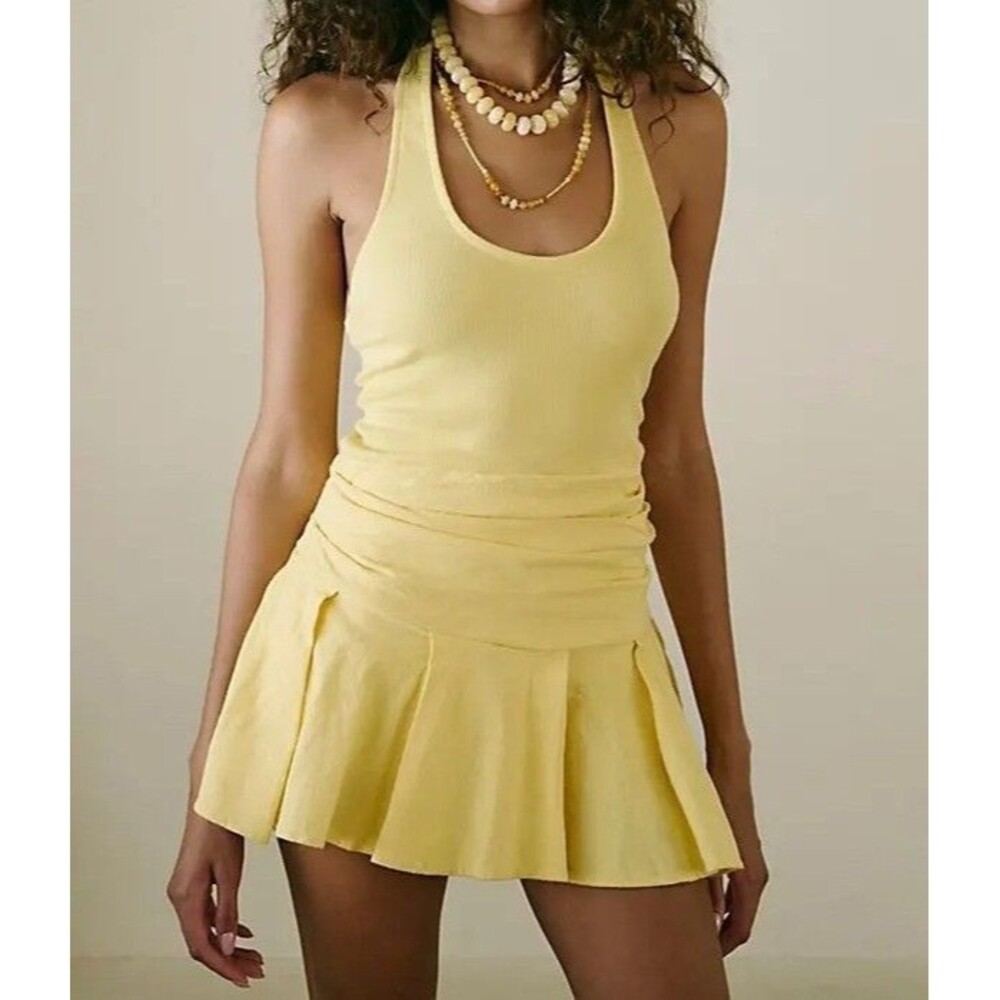 Free People Free-Est Navi Skort Romper Dress Halter Ribbed Skort Tie S 290913